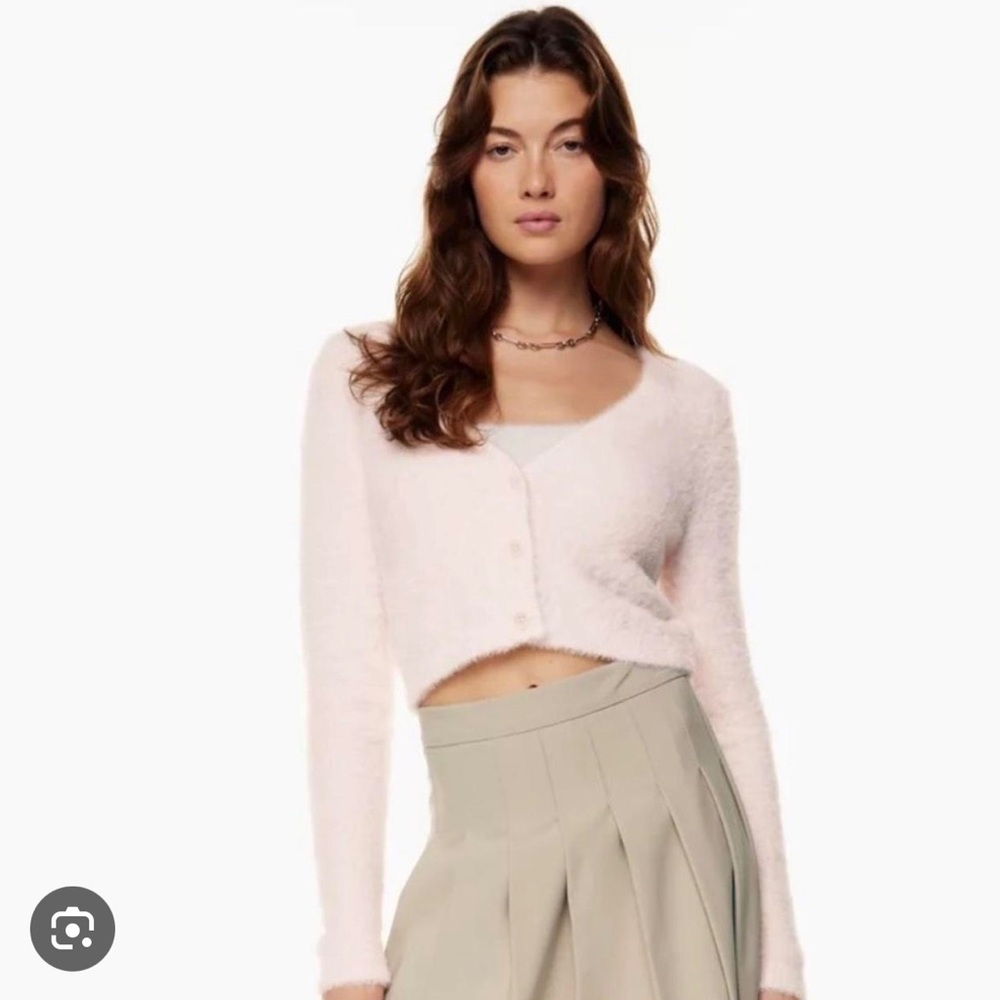 Aritzia Fuzzy knit light pink cardigan